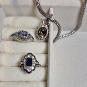 1928 Silver and Blue Gemstone Ring Set